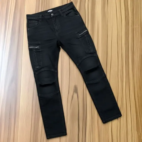 Stylish & Premium 6 Pocket Denim Cargo Pant (Black)